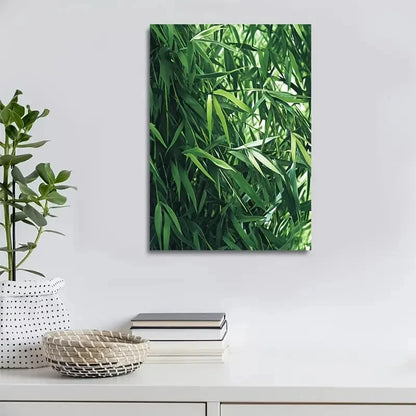 Vibrant Emerald Green Bamboo Meadow Painting 40x60cm Metal Print Ready to Hang - Bella Home Decor