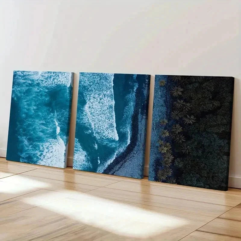 3pcs Ocean Waves Beach Nature Landscape Wall Art Set Canvas Framed 50x70cm - High Quality Print 100% Australian Made Wall Canvas Ready to Hang