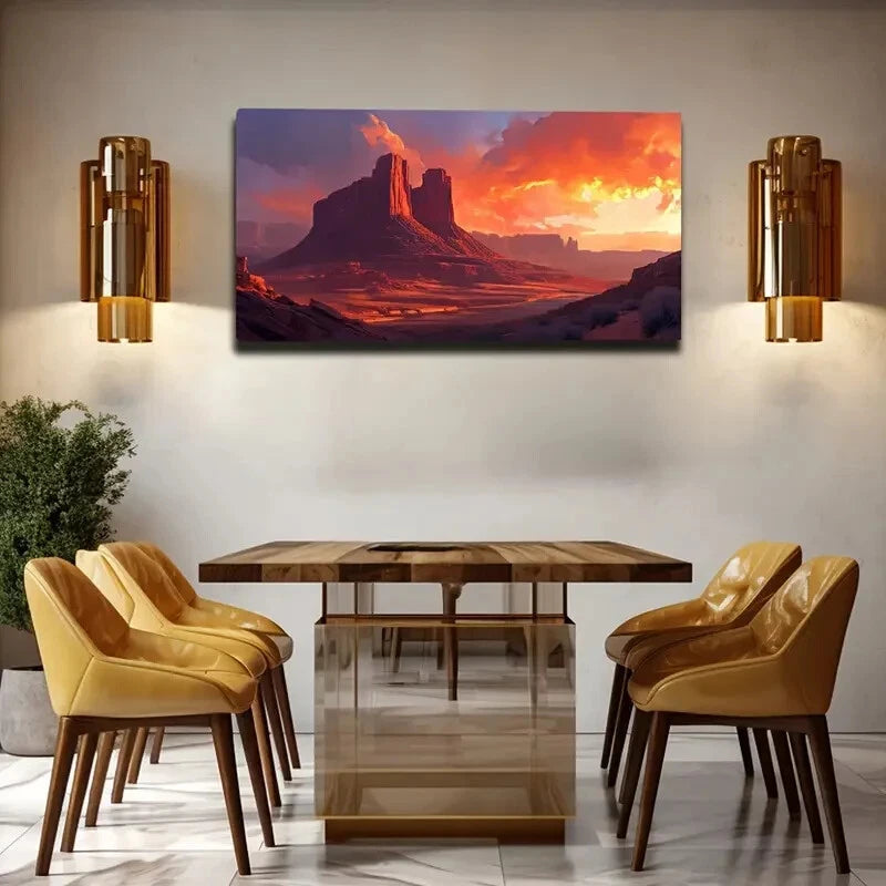 Vibrant Orange Sky Sunset Wall Art Canvas Office Home Room Framed 120x60cm - Bella Home Decor