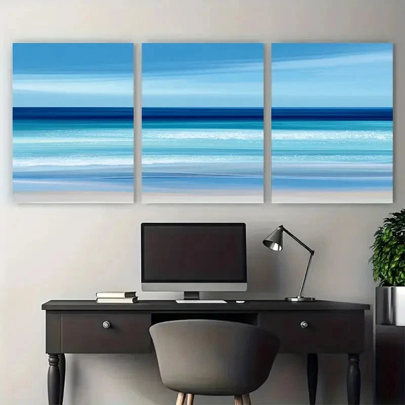 3pcs Minimalist Beach Ocean Waves Prefect Wall Art Set Canvas Framed 60x90cm - High Quality Print 100% Australian Made Wall Canvas Ready to Hang