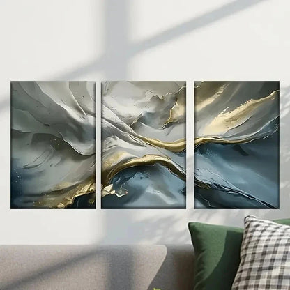 3pcs Abstract Painting with Golden and Blue Wall Art Set Canvas Framed 40x60cm - High Quality Print 100% Australian Made Wall Canvas Ready to Hang - Bella Home Decor