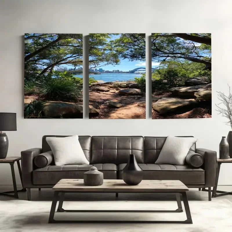 3pcs Sydney Harbour National Park Australia Wall Art Set Canvas Framed 40x60cm - High Quality Print 100% Australian Made Wall Canvas Ready to Hang