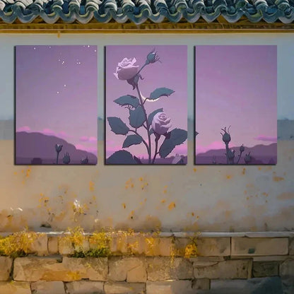 3pcs Vibrant Charming Roses with Moon View Wall Art Set Canvas Framed 60x90cm - High Quality Print 100% Australian Made Wall Canvas Ready to Hang - Bella Home Decor