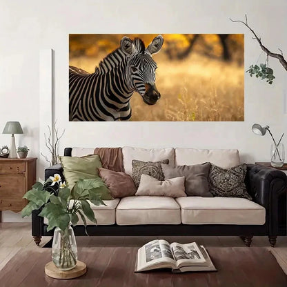 Zebras In Golden Field Wall Art Canvas Office Home Room Framed 120x60cm