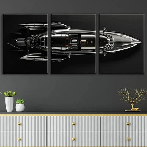 3pcs Vintage Fashion Black Cool Aircraft Darks Wall Art Set Canvas Unframed - High Quality Print 100% Australian Made Wall Canvas