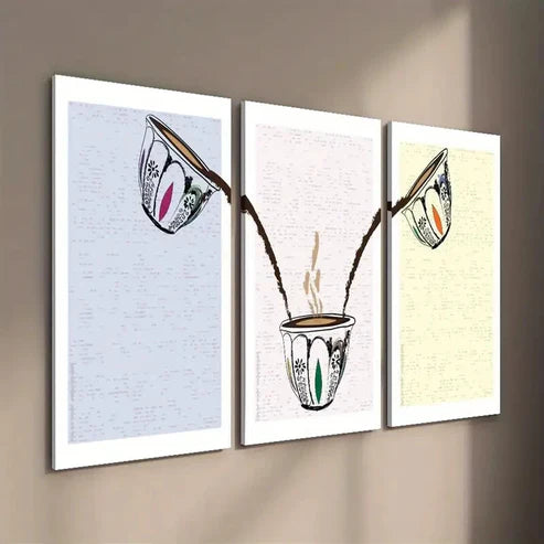 3pcs Colorful Coffee Cup Wall Art Set Canvas Unframed - High Quality Print 100% Australian Made Wall Canvas - Bella Home Decor