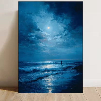 Woman Walking by Ocean Waves 60x90cm Metal Print Ready to Hang
