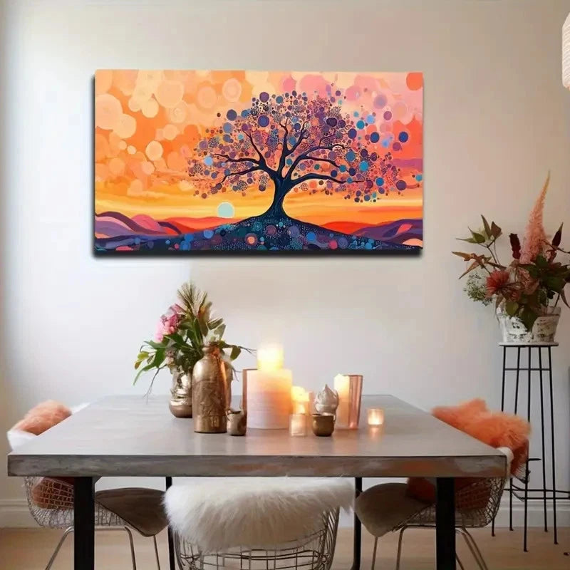 Vibrant Tree With Magical Sky Wall Art Canvas Office Home Room Framed 120x60cm