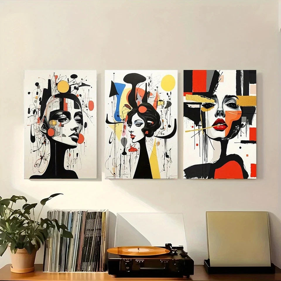3pcs Modern Abstract Female Geometric Metal Print Ready to Hang Art - Bella Home Decor
