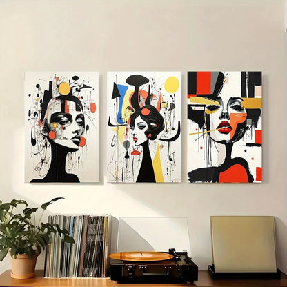 3pcs Modern Abstract Female Geometric Metal Print Ready to Hang Art - Bella Home Decor