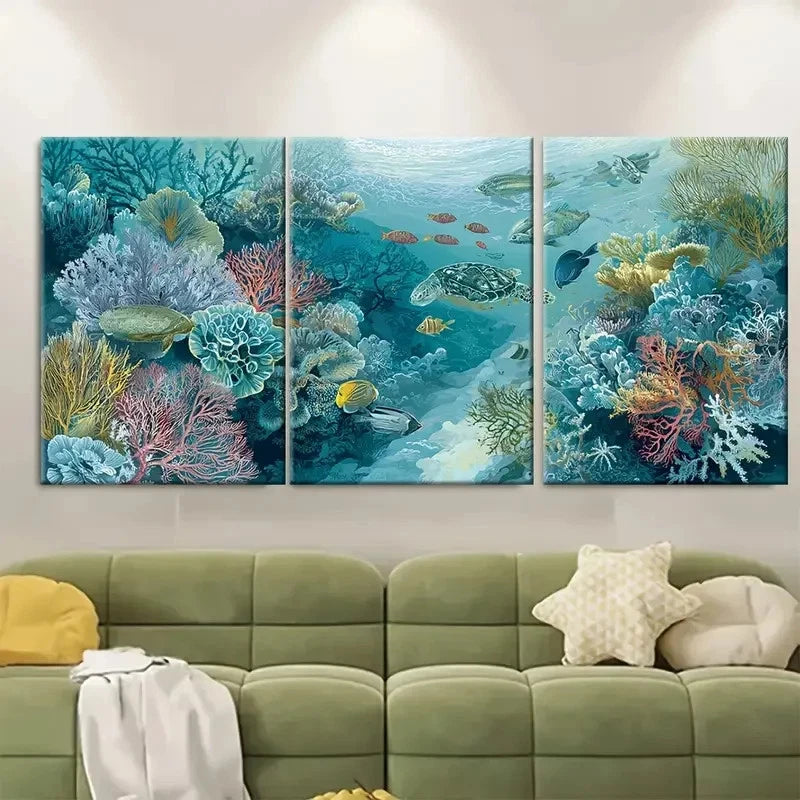 3pcs Great Barrier Reef Underwater Australia Wall Art Set Canvas Framed 40x60cm - High Quality Print 100% Australian Made Wall Canvas Ready to Hang