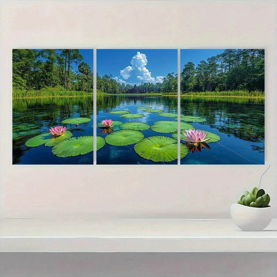 3pcs Vibrant Colors And a Textured White Clouds Metal Print Ready to Hang Art
