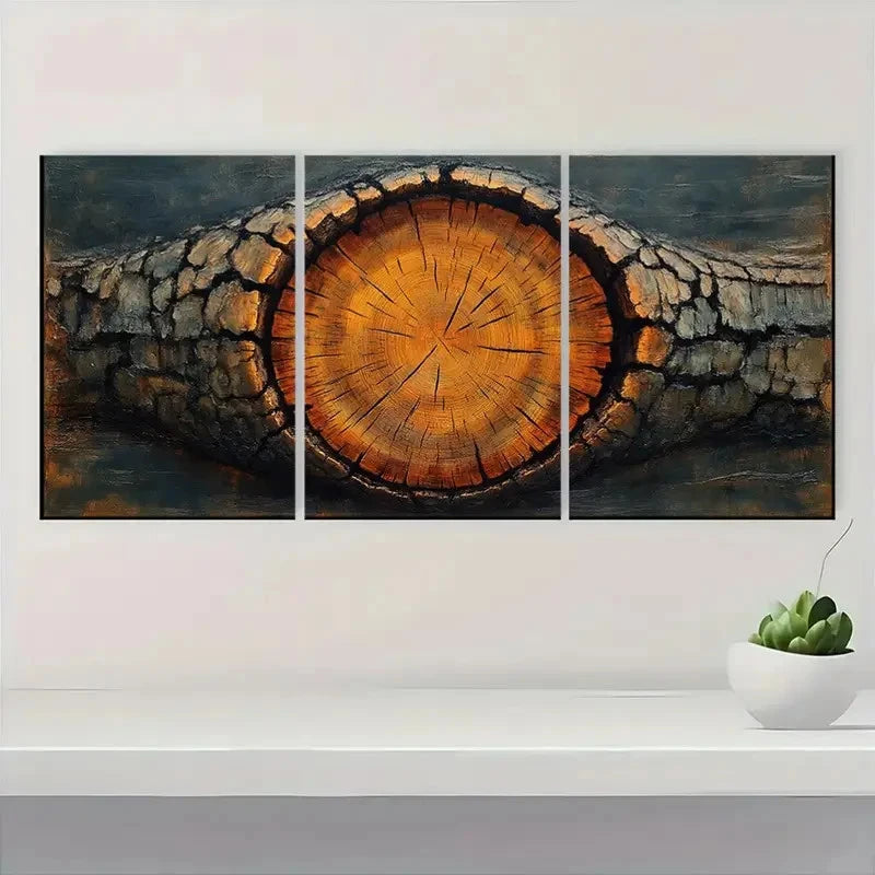 3pcs Spiral Tree Rings, Dark Charcoal & KL    Wall Art Set Canvas Framed 40x60cm - High Quality Print 100% Australian Made Wall Canvas Ready to Hang