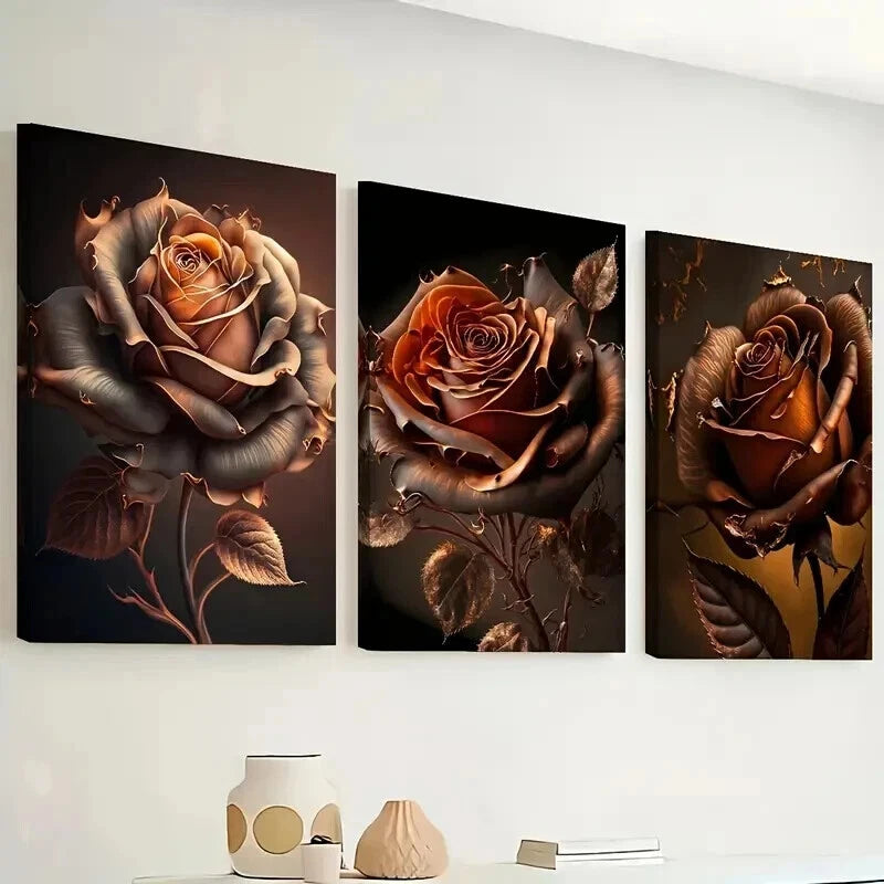 3pcs Withered Roses Décor Mural Perfect Wall Art Set Canvas Framed 50x70cm - High Quality Print 100% Australian Made Wall Canvas Ready to Hang - Bella Home Decor