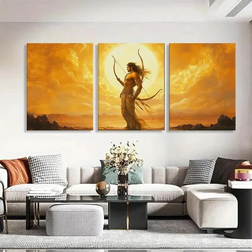 3pcs Archer in Golden Sunset Warrior Wall Art Canvas Unframed - High Quality Print 100% Australian Made Wall Canvas - Bella Home Decor