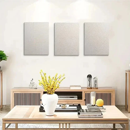 3pcs White and Brown Line Pattern Decor Art Set Canvas Unframed - High Quality Print 100% Australian Made Wall Canvas