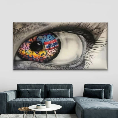 Urban Eye with Graffiti Iris Wall Art Canvas Office Home Room Framed 120x60cm
