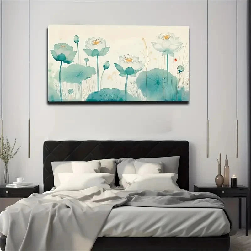 White For Lotus Wall Art Canvas Office Home Room Framed 120x60cm