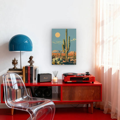 Vibrant Sunset Scene with Saguaro Metal Print Ready to Hang
