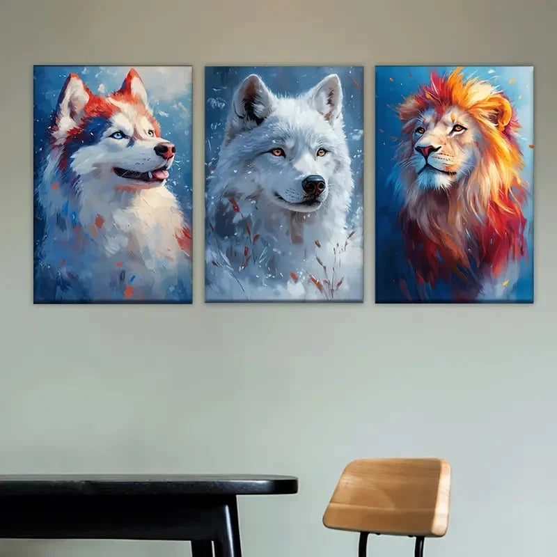 3pcs Three wolves in the snow Wall Art Set Canvas Framed 40x60cm - High Quality Print 100% Australian Made Wall Canvas Ready to Hang - Bella Home Decor