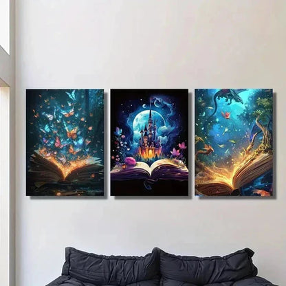 3pcs Magical Creatures Book Butterflies & Castle Wall Art Canvas Unframed - High Quality Print 100% Australian Made Wall Canvas