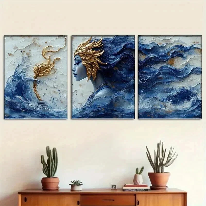 3pcs Inspired Goddess Ocean Accents Perfect Wall Art Set Canvas Framed 50x70cm - High Quality Print 100% Australian Made Wall Canvas Ready to Hang - Bella Home Decor
