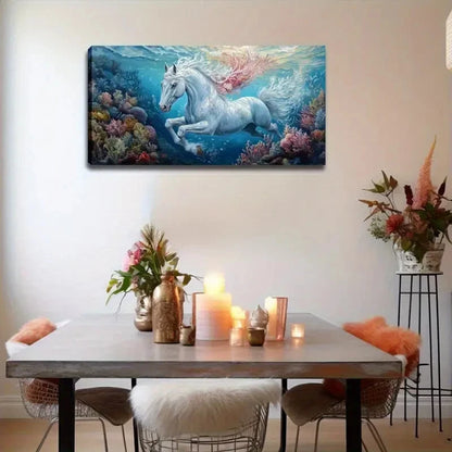Majestic White Horse Underwater Wall Art Canvas Office Home Room Framed 120x60cm - Bella Home Decor
