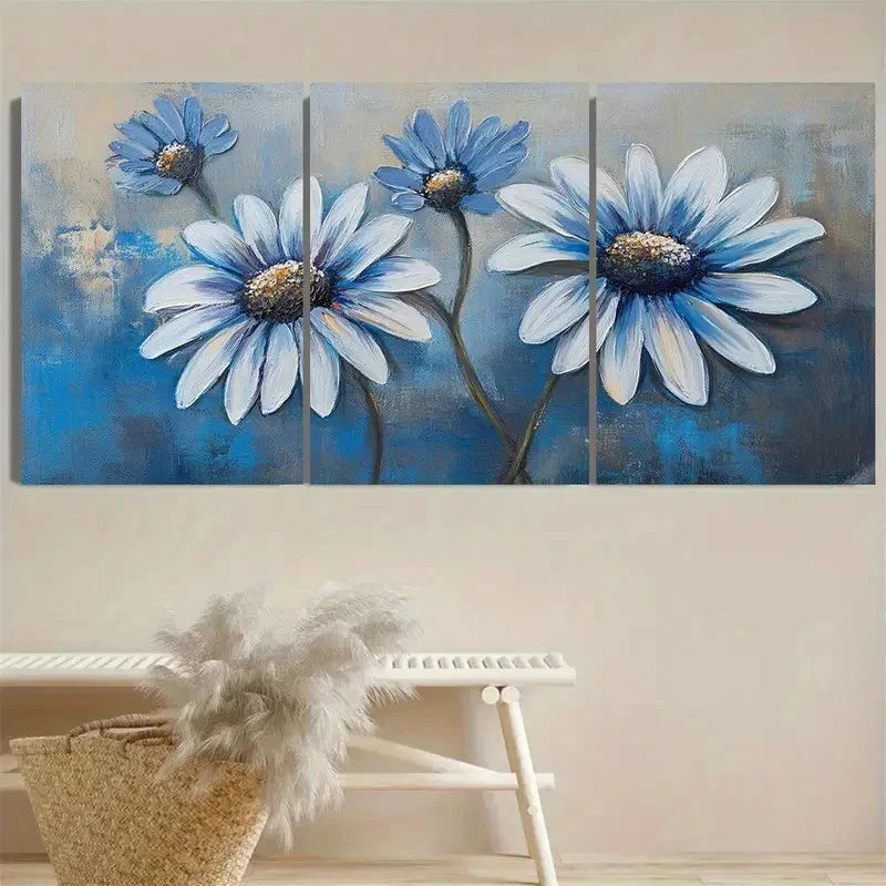 3pcs Blue Daisies Wall Art Set Canvas Framed 60x90cm - High Quality Print 100% Australian Made Wall Canvas Ready to Hang - Bella Home Decor