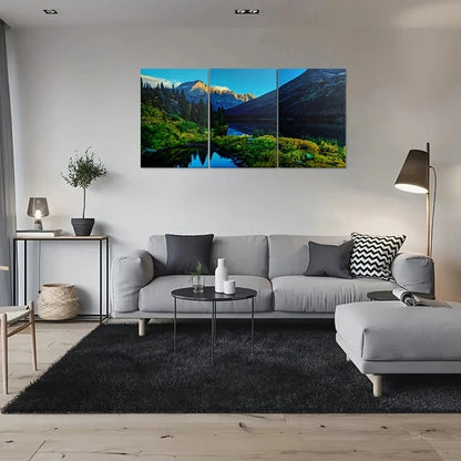 3pcs Mountain Lake Foliage & Snow Capped Peaks Metal Print Ready to Hang Art