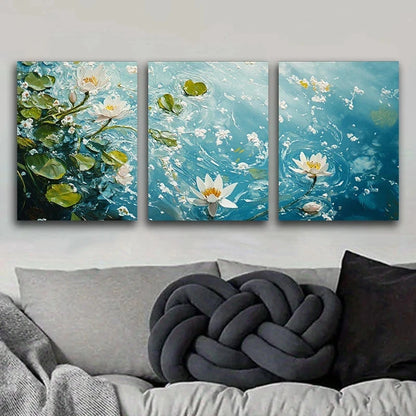 3pcs Lilies on Water Painting Metal Print Ready to Hang Art