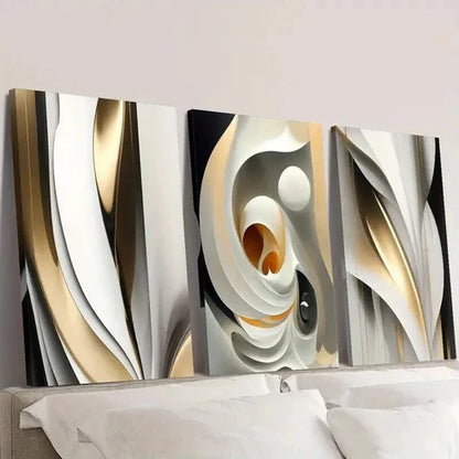 3pcs Modern Luxury Golden White Gilt Line Wall Art Canvas Unframed - High Quality Print 100% Australian Made Wall Canvas