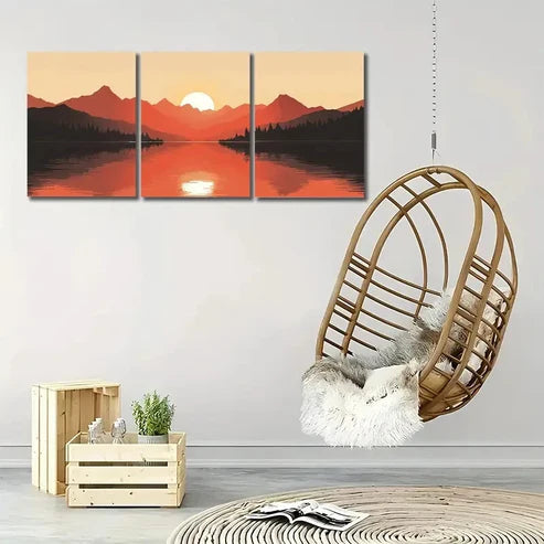 3pcs Warm Mountain Sunrise Wall Art Set Canvas Unframed - High Quality Print 100% Australian Made Wall Canvas