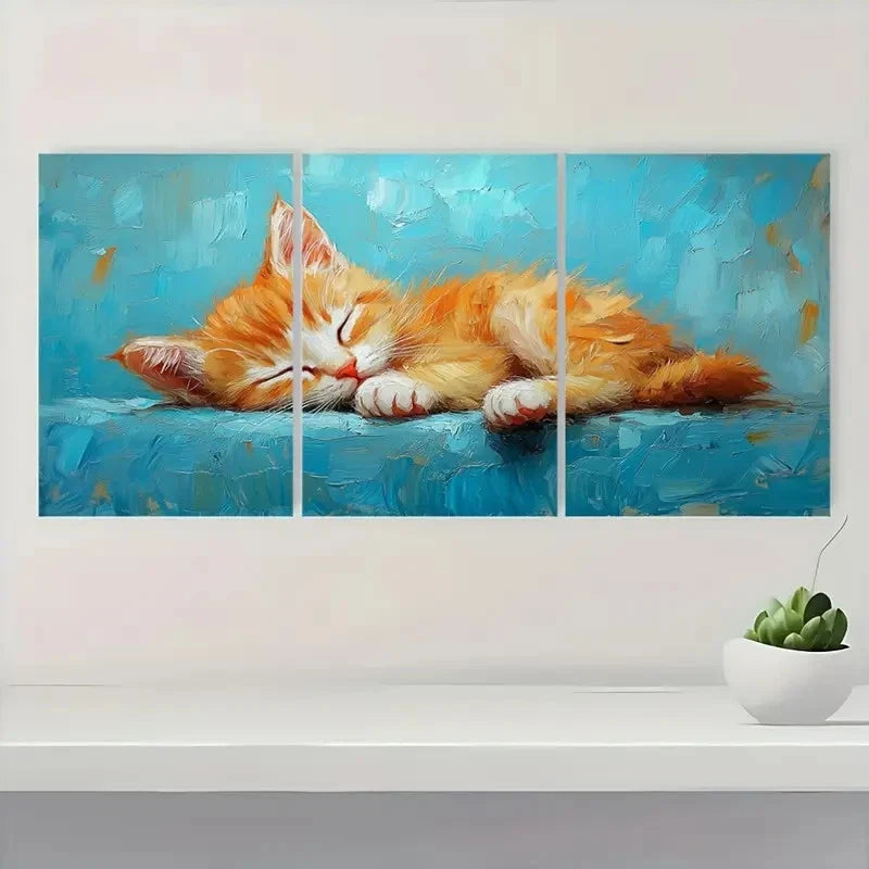 .3pcs Cute Cat Orange Kitten KO  Wall Art Set Canvas FrMamed 40x60cm - High Quality Print 100% Australian Made Wall Canvas Ready to Hang - Bella Home Decor