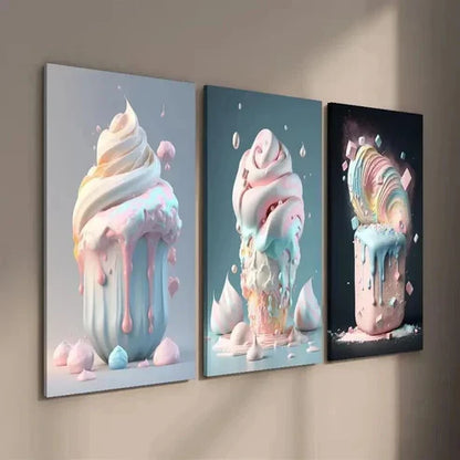 3pcs Summer Macaron Color Popsicle Ice Cream Wall Art Set Canvas Unframed - High Quality Print 100% Australian Made Wall Canvas