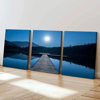 3pcs Mountains Trees Rivers & Wooden Bridges Wall Art Set Canvas Framed 50x70cm - High Quality Print 100% Australian Made Wall Canvas Ready to Hang - Bella Home Decor