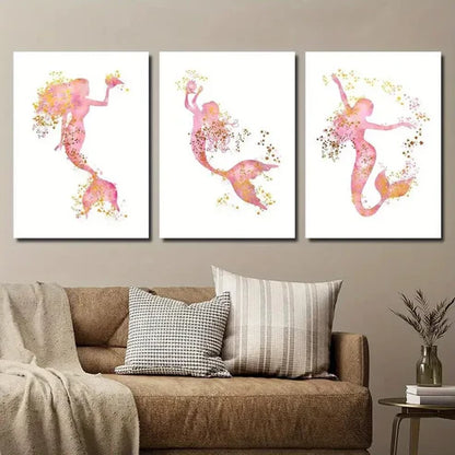 3pcs Pink and Golden Mermaid Wall Art Set Canvas Unframed - High Quality Print 100% Australian Made Wall Canvas
