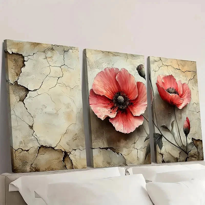 3pcs Poppy Print From Original Floral ew  Wall   Wall Art Set Canvas Framed 40x60cm - High Quality Print 100% Australian Made Wall Canvas Ready to Hang - Bella Home Decor