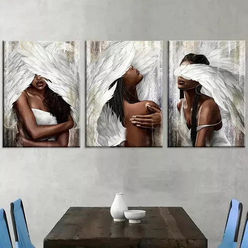 3pcs African American Women with Angel Art Set Canvas Unframed - High Quality Print 100% Australian Made Wall Canvas - Bella Home Decor