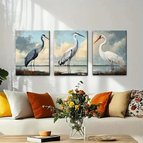 3pcs Elegant Crane Bird Wetland Wildlife Wall Art Canvas Unframed - High Quality Print 100% Australian Made Wall Canvas