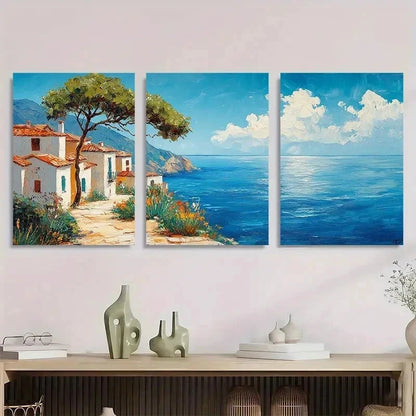 3pcs Abstract Coastal Landscape Blue Perfect Wall Art Set Canvas Framed 60x90cm - High Quality Print 100% Australian Made Wall Canvas Ready to Hang - Bella Home Decor