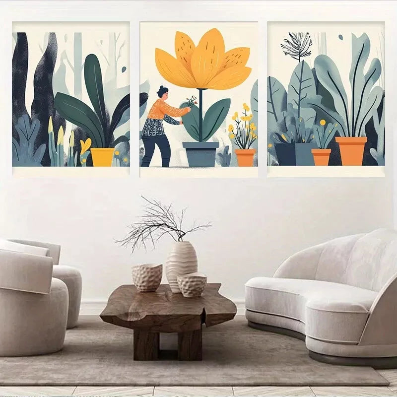 3pcs Vibrant Modern Botanical Delight Canvas Wall Art Set Canvas Framed 50x70cm - High Quality Print 100% Australian Made Wall Canvas Ready to Hang
