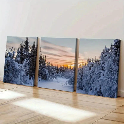 3pcs Snow Forest Natural Landscape Wall Art Set Canvas Framed 60x90cm - High Quality Print 100% Australian Made Wall Canvas Ready to Hang