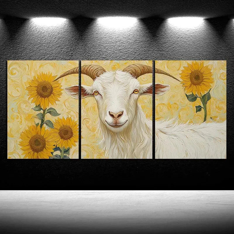 3pcs Sheep on The Field Sunflower Metal Print Ready to Hang Art - Bella Home Decor