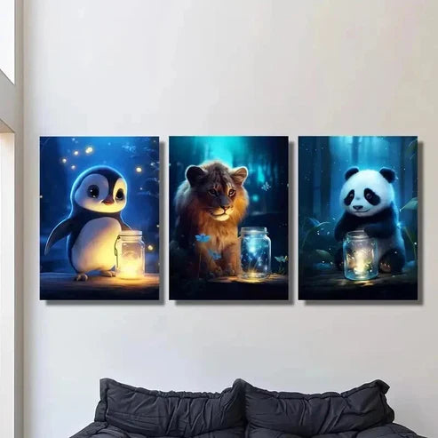 3pcs Enchanted Luminous Forest Creatures Wall Art Canvas Unframed - High Quality Print 100% Australian Made Wall Canvas