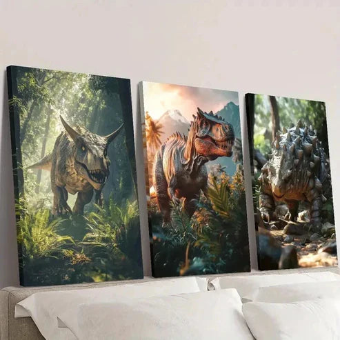 3pcs Dinosaurs in the Jungle Painting Wall Art Canvas Unframed - High Quality Print 100% Australian Made Wall Canvas - Bella Home Decor