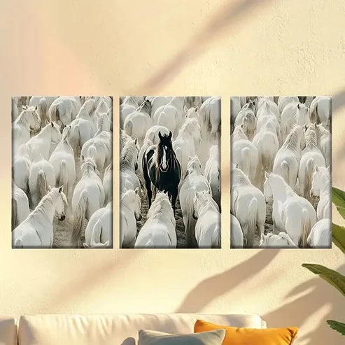 3pcs large group of white horses Wall Art Canvas Unframed - High Quality Print 100% Australian Made Wall Canvas