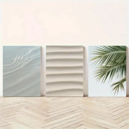 3pcs Water Reflection, Sand Texture, Palm Leaf Wall Art Canvas Unframed - High Quality Print 100% Australian Made Wall Canvas