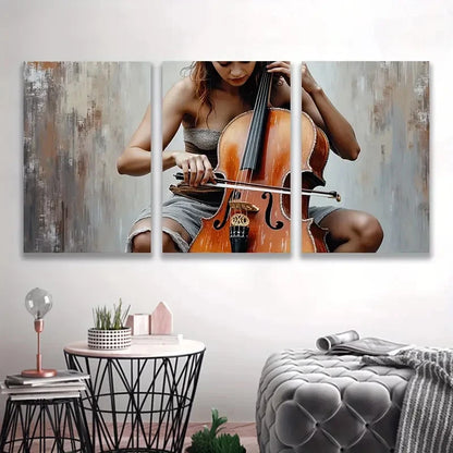 3pcs Women Playing Violin Art Deco Style  Wall Art Set Canvas Framed 50x70cm - High Quality Print 100% Australian Made Wall Canvas Ready to Hang - Bella Home Decor