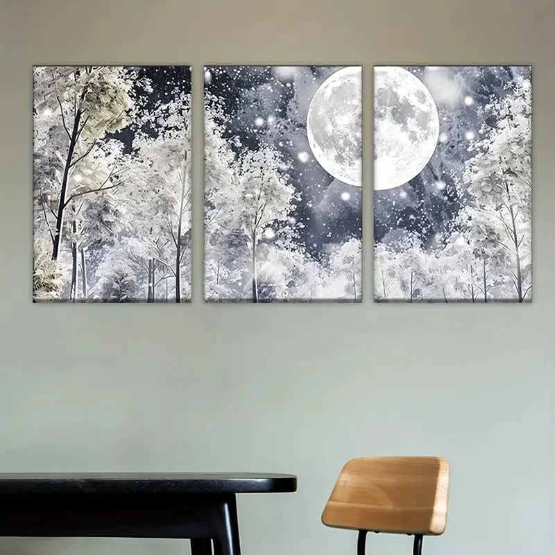 3pcs forest with full moon Wall Art Set Canvas Framed 60x90cm - High Quality Print 100% Australian Made Wall Canvas Ready to Hang - Bella Home Decor