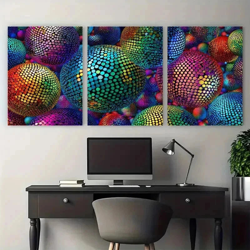 3pcs Mirrorable Retro Style Disco Ball Perfect Wall Art Set Canvas Framed 50x70cm - High Quality Print 100% Australian Made Wall Canvas Ready to Hang